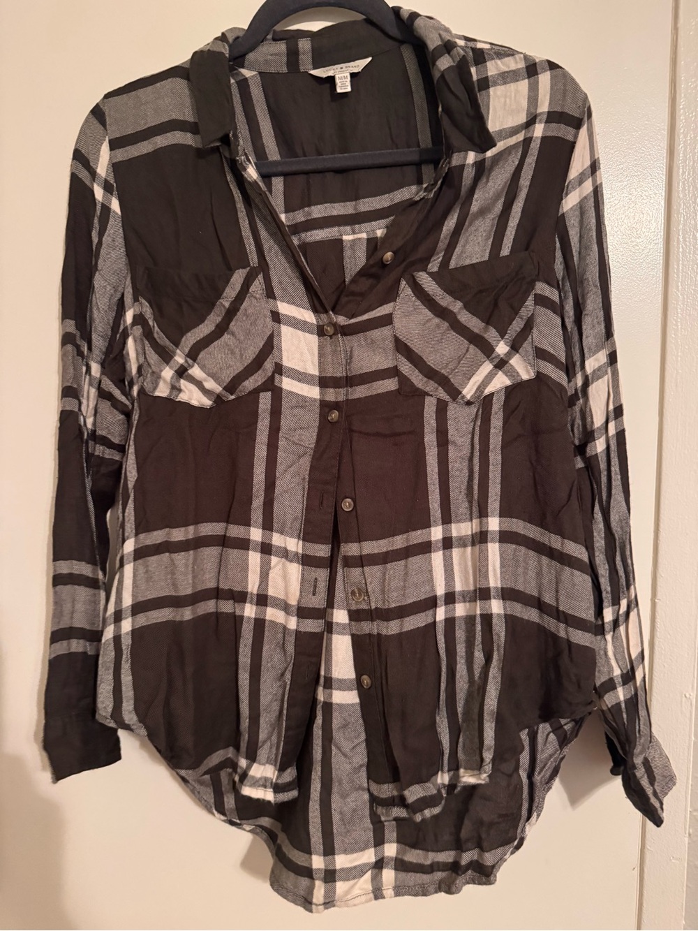 Lucky brand Women's Black and Gray Plaid Shirt size Medium